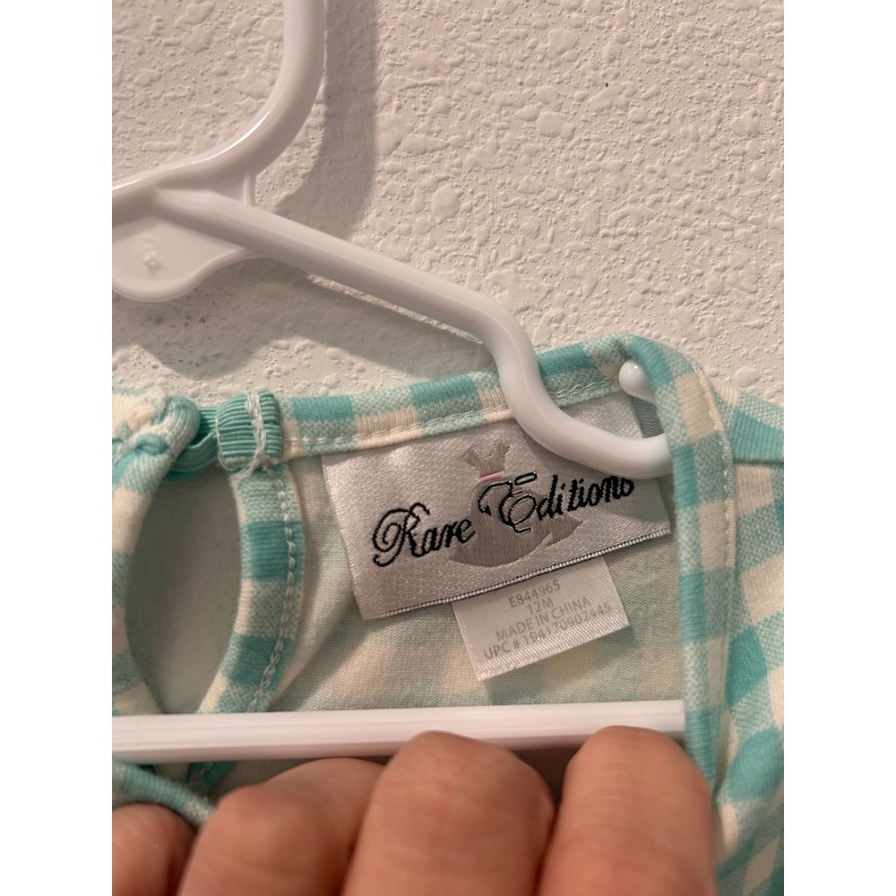 Rare Editions Baby Girl Teal Gingham Bunny Ruffle Top Shirt 12M - Picture 4 of 6